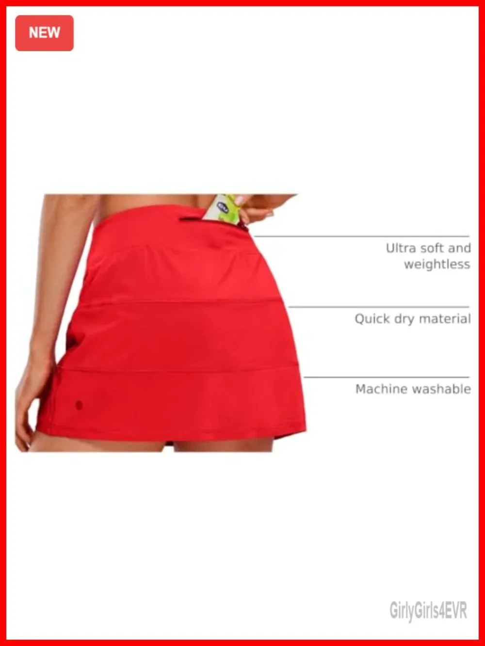 High Waisted A-Line Golf Skort with Built-in Shorts, Pockets, Quick-Dry, Back